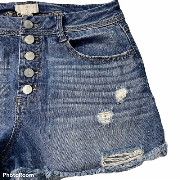 High rise button fly distressed jean shirt Size 11 - Picture 4 of 6